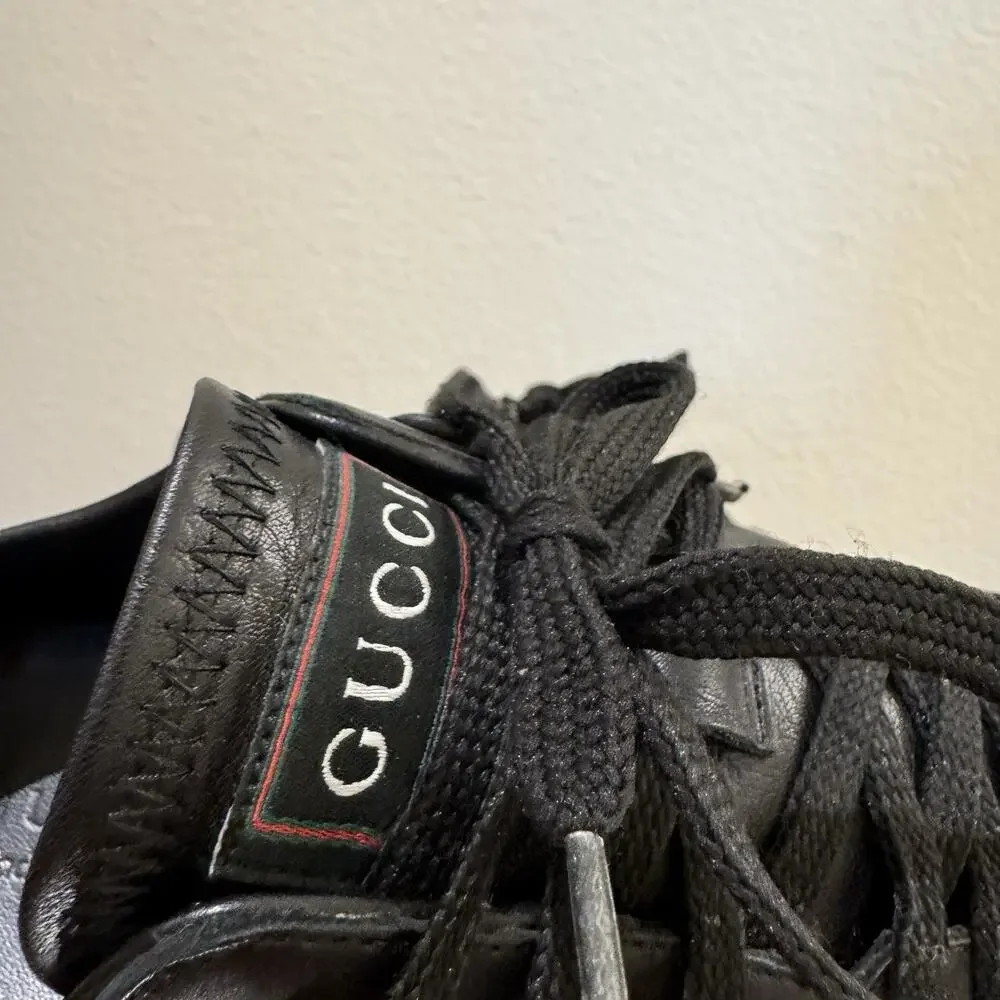 Gucci Shoes Micro Guccissima Black Leather Web Low Top Gucci Sneakers Sz 8 G